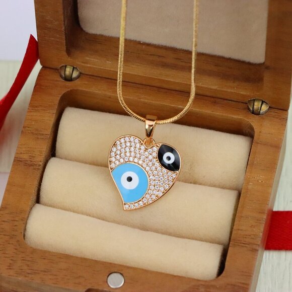 "Heart Evil Eye Rose Gold Pendant with Crystal Pave Design, XPPT1411 - Picture 8 of 13